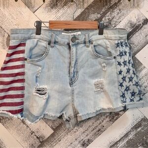 Indigo Rein Light Blue Jean Shorts with Flag Design